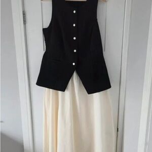 Primark Elegant Black and Cream Asymmetrical Dress